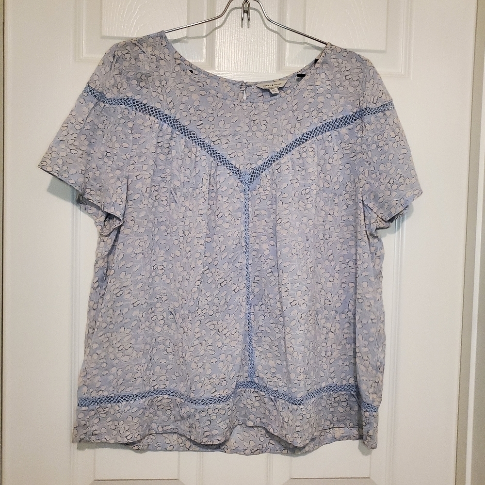 Lucky Brand Floral Lace Inset Keyhole Blouse Top Size L
